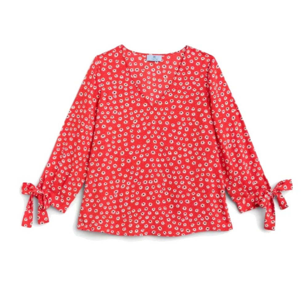 Cece Hanlon tie-detailed hammered satin blouse M red